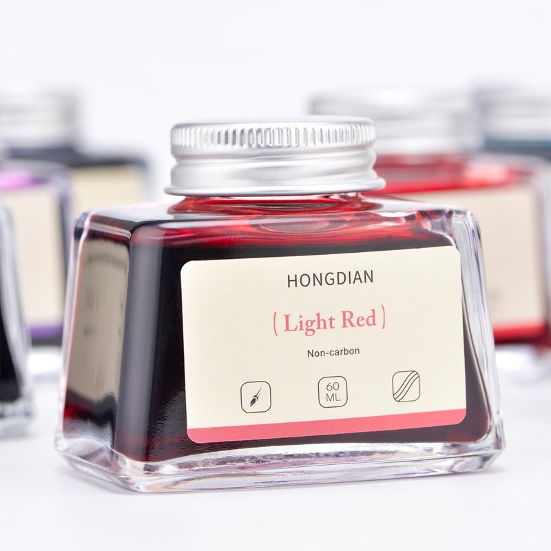 Asvine Hongdian Fountain Pen Bottled Ink Light Red Color, 60ml Non Carbon Inkwell Bottle, Artist Calligraphy Ink - Image 4